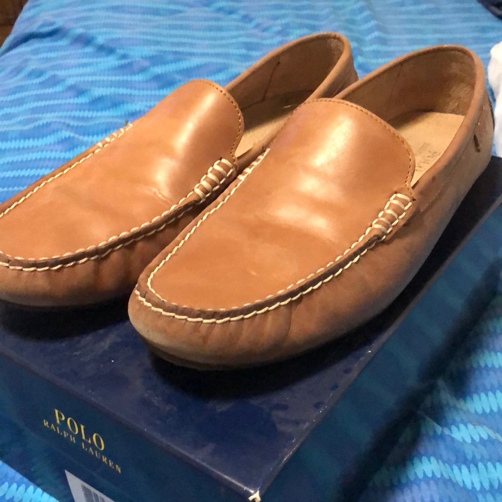 Ralph Lauren Woodley Tan Smooth Pull Up Loafers